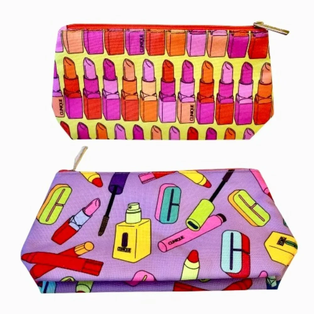CLINIQUE Makeup Bag Zipper Pouch Lot of 2 Bags New